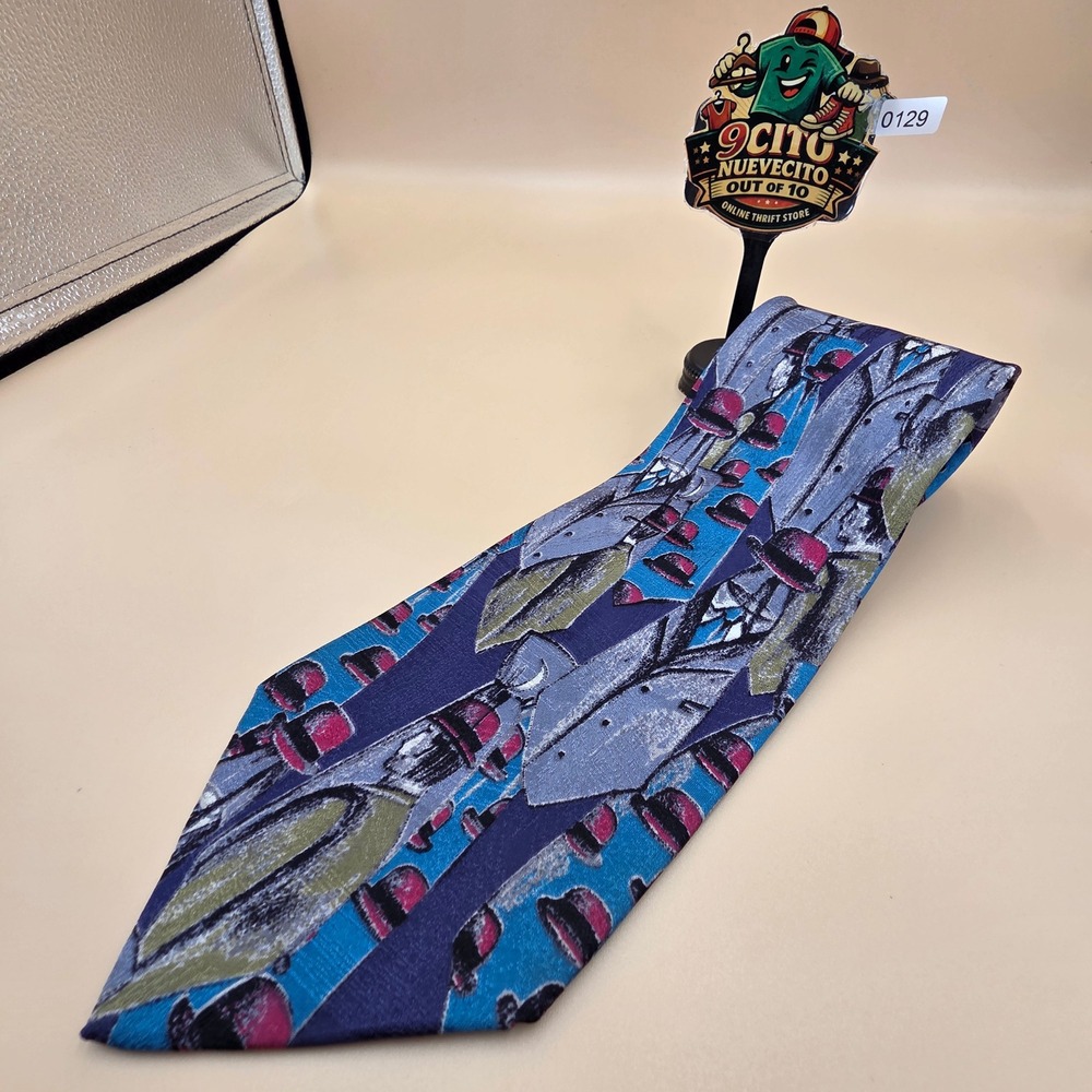 Giorgio Benelli Boutique Silk Tie Mens Blue Purple Trench Coat Bowler Hat Italy